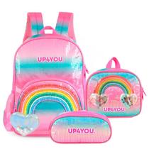 Kit Mochila Costa, Lancheira E Estojo Arco-Íris Up4You Rosa