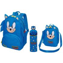 Kit Mochila Costa Lancheira Garrafa Térmica Sonic Tiny Pacific