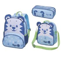 Kit Mochila Costa Lancheira Térmica Estojo Duplo Tigor T Tigre Little BB Pacific