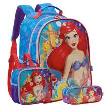 Kit Mochila Costas 16" Ariel Sereia Lancheira Estojo Escolar