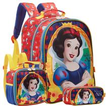 Kit Mochila Costas 16 Branca De Neve Lancheira Estojo Duplo