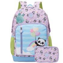 Kit Mochila Costas 16" Panda Balão Estojo Box Escolar Passeio