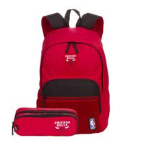 Kit Mochila Costas Chicago Bulls NBA Estojo Duplo Escolar