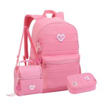 Kit Mochila Costas Color Up Juvenil Lancheira Com Estojo Box Cor:Rosa