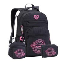 Kit Mochila Costas Color Up Lancheira Estojo Glitter Juvenil Cor:Preto Kit Mochila Costas Color Up Lancheira Estojo Glitter Juvenil Cor:Preto
