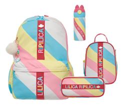 Kit Mochila Costas com Lancheira Estojo Garrafa Lilica Vibrant