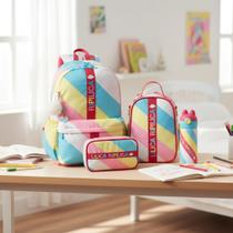 Kit Mochila Costas com Lancheira Estojo Garrafa Lilica Vibrant