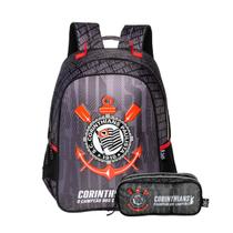 Kit Mochila Costas Corinthians Meninos Com Estojo Infantil Cor:Preto