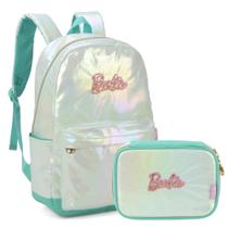Kit Mochila Costas e Estojo Oficial BARBIE Metalizado Verde