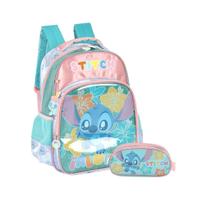 Kit Mochila Costas E Estojo Stitch Disney Meninas Escolar
