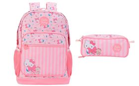 Kit Mochila Costas Escolar Hello Kitty Rosa Com Estojo Duplo Rosa