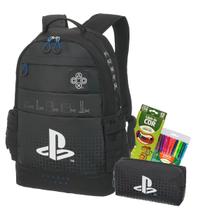 Kit Mochila Costas Escolar Infantil Gamer Playstation Estojo