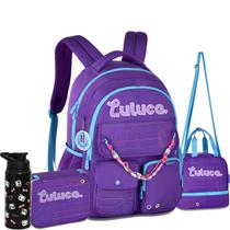 Kit Mochila Costas Escolar Luluca Feminina Juvenil Miçangas Kit Mochila Costas Escolar Luluca Feminina Juvenil Miçangas