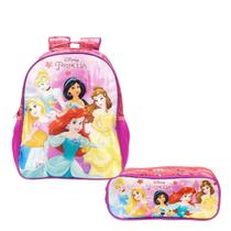 Kit Mochila Costas + Estojo 2 Zíper Princesas Disney