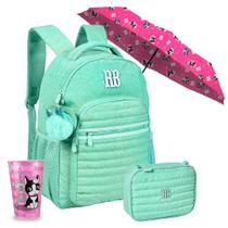 Kit Mochila Costas Estojo Box Copo E Guarda-Chuva Escolar Juvenil Meninas Rebecca Bonbon Rb