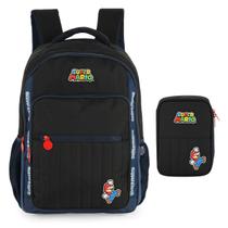 Kit Mochila Costas + Estojo Box Super Mario - Luxcel Cor:Preto