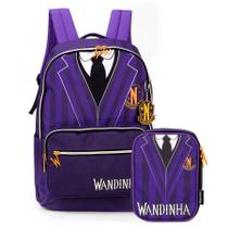 Kit Mochila Costas + Estojo Box Wandinha Uniforme Roxo