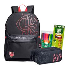 Kit Mochila Costas + Estojo Futebol Flamengo Juvenil Meninos