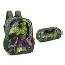 Kit Mochila Costas + Estojo Hulk Vingadores Escolar Infantil - Luxcel