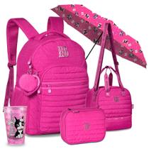 Kit Mochila Costas Estojo Lancheira Escolar Adolescente Meninas Guarda Chuva Copo Rebecca Bonbon