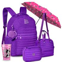 Kit Mochila Costas Estojo Lancheira Escolar Adolescente Meninas Guarda Chuva Copo Rebecca Bonbon