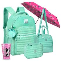 Kit Mochila Costas Estojo Lancheira Escolar Adolescente Meninas Guarda Chuva Copo Rebecca Bonbon