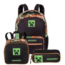 Kit Mochila Costas Estojo Lancheira Minecraft Gamer Escolar