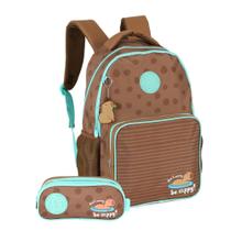 Kit Mochila Costas + Estojo Triplo Juvenil Capivara Verde