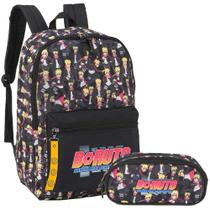 Kit Mochila Costas Grande Estojo Boruto Juvenil Escola Preto