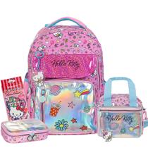 Kit Mochila Costas Hello Kitty Brilho Juvenil Rosa Xeryus