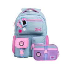 Kit Mochila Costas Hello Kitty Jeans Com Estojo Box Escolar Cor:Azul Kit Mochila Costas Hello Kitty Jeans Com Estojo Box Escolar Cor:Azul
