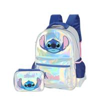 Kit Mochila Costas Holográfica Stitch Com Estojo Box Disney Kit Mochila Costas Holográfica Stitch Com Estojo Box Disney