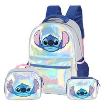 Kit Mochila Costas Holográfica Stitch Lancheira e Estojo Box