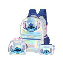 Kit Mochila Costas Holográfica Stitch Lancheira e Estojo Box