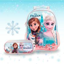 Kit Mochila Costas Infantil + Estojo Duplo Frozen