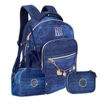 Kit Mochila Costas Jeans Rebecca Bonbon Com Lancheira Estojo