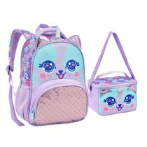 Kit Mochila Costas Lancheira Creche Infantil Feminina Zoop