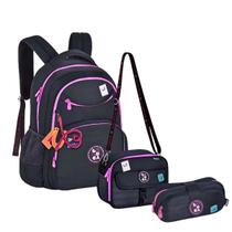 Kit Mochila Costas Lancheira E Estojo Preto Luluca