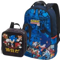 Kit Mochila Costas Lancheira Escolar Grande Menino Comic Sonic