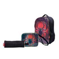 Kit Mochila Costas + Lancheira + Estojo Aranha Pt - 6 Peças