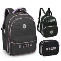 Kit Mochila Costas Lancheira Estojo Box Kika It's Glam Preto Kit Mochila Costas Lancheira Estojo Box Kika It's Glam Preto