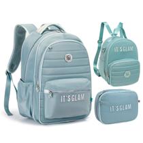 Kit Mochila Costas Lancheira Estojo Box Kika It's Glam Verde Kit Mochila Costas Lancheira Estojo Box Kika It's Glam Verde