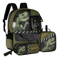 KIT Mochila Costas Lancheira Estojo Dinossauro T-Rex Clio