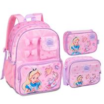 Kit Mochila Costas Lancheira Estojo Infantil Alice
