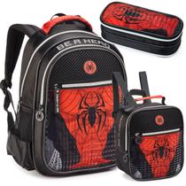 Kit Mochila Costas Lancheira Estojo Infantil Escolar Spider