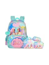 Kit Mochila Costas+Lancheira+Estojos Barbie Brilho - Verde