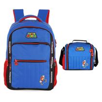 Kit Mochila Costas + Lancheira Térmica Super Mario - Luxcel Cor:Azul