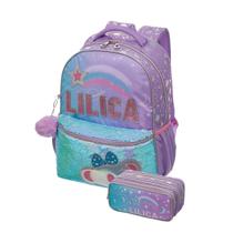 Kit Mochila Costas Lilica Ripilica Lantejoula Estojo