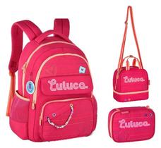 Kit Mochila Costas Luluca Letras Lancheira Estojo 2025 Rosa Kit Mochila Costas Luluca Letras Lancheira Estojo 2025 Rosa