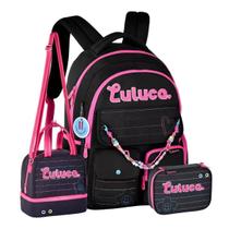 Kit Mochila Costas Luluca Pandinha Lancheira Estojo - Preto